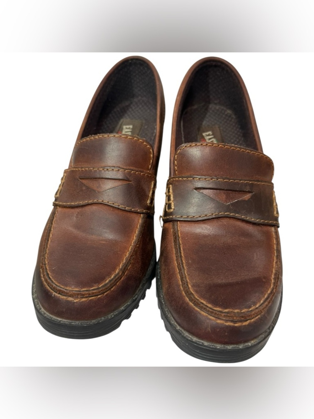 Eastland Moon Beam Brown Leather Loafer Heels Chunky Lug Sole Size 8.5 - Picture 2 of 11